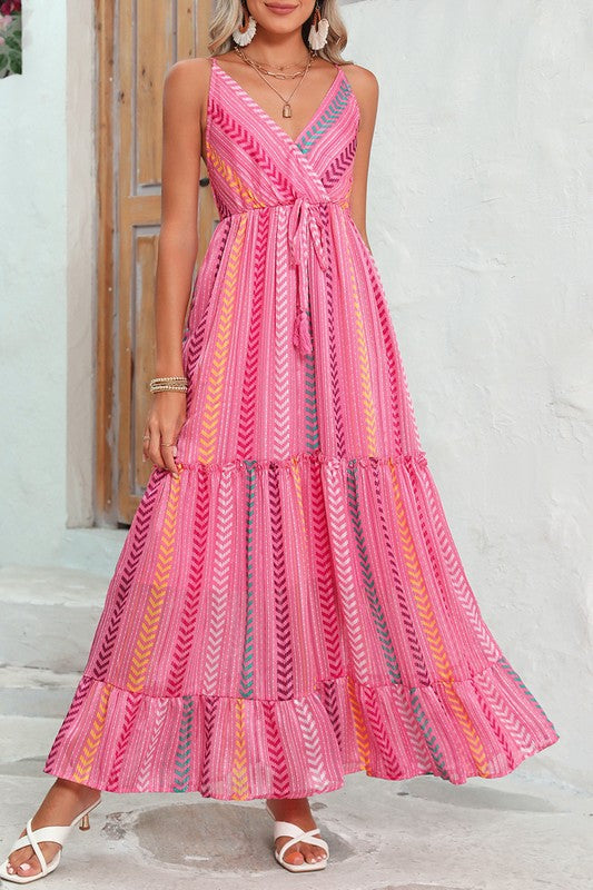 Pink Tassel Tie Maxi Dress