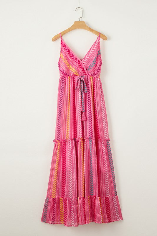 Pink Tassel Tie Maxi Dress