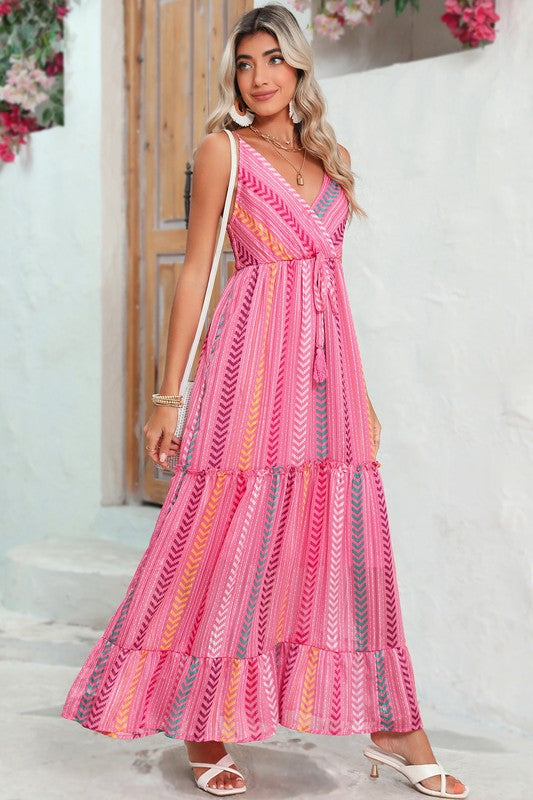 Pink Tassel Tie Maxi Dress