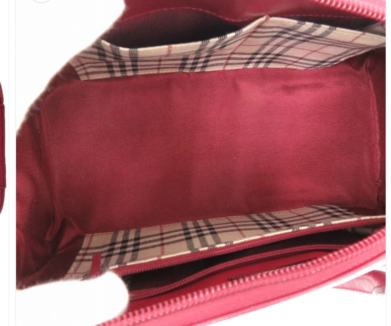 BURBERRY Handbag leather Red Nova Check Women Used Authentic