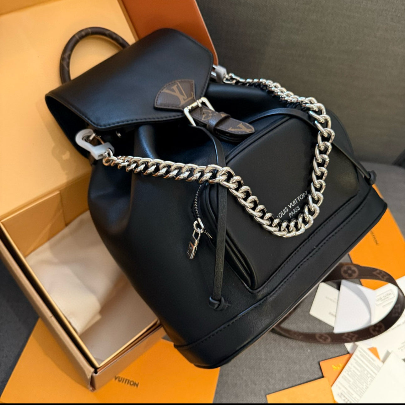 Louis Vuitton Montsouris PM black lamb